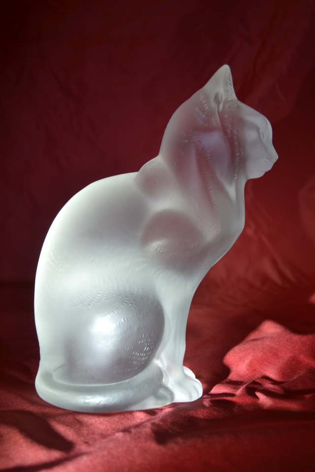 LALIQUE Crystal Frosted Cat ラリック 猫 美品 坐像 - 置物
